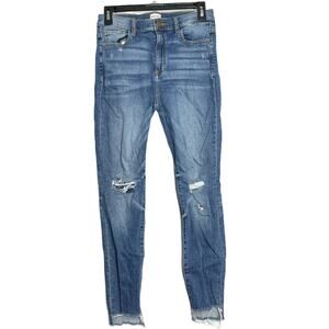 Sneakpeak Skinny Ripped Jeans Juniors Size 7 Blue Denim High Rise Raw Hem Cotton